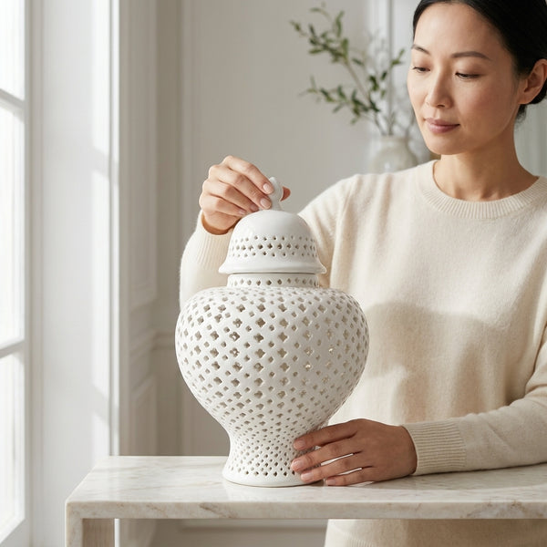 Ella White Lattice Ginger Jar (Multiple sizes)