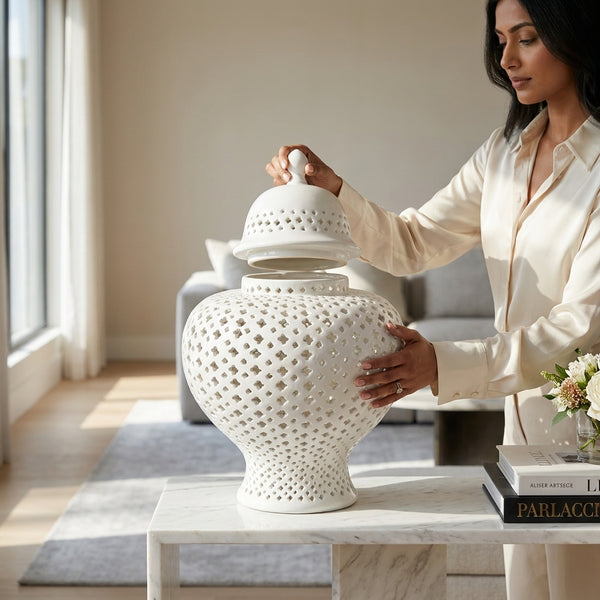 Ella White Lattice Ginger Jar (Multiple sizes)