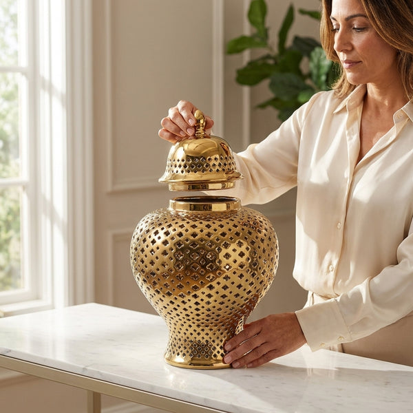 Ella Gold Lattice Ginger Jar (Multiple sizes)
