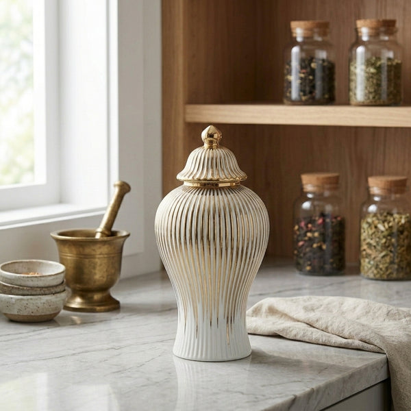 Eliott White/ Gold Ginger Jar Multiple Sizes