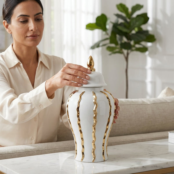 Mason White/Gold Ruffle Ginger Jar (Multiple sizes)