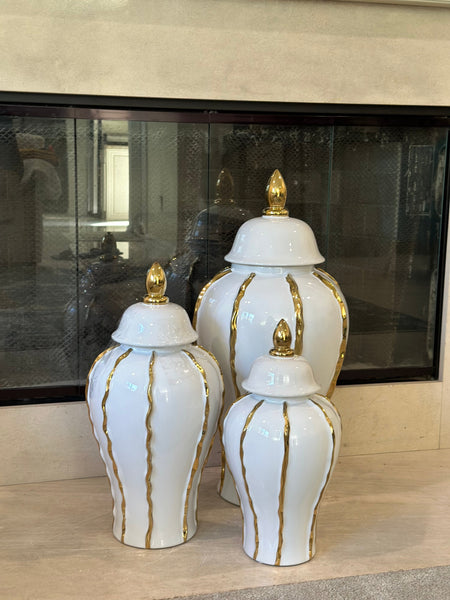 Mason White/Gold Ruffle Ginger Jar (Multiple sizes)