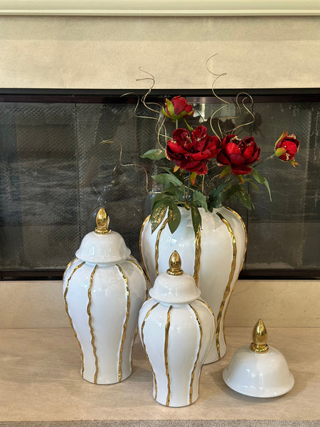 Mason White/Gold Ruffle Ginger Jar (Multiple sizes)