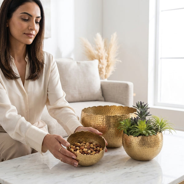 Bella Gilded Hammered Bowl set of 3, Gold (11",6",5")