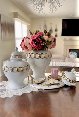 Soph White with Gold Chain Ginger Jar (Multiple Sizes)