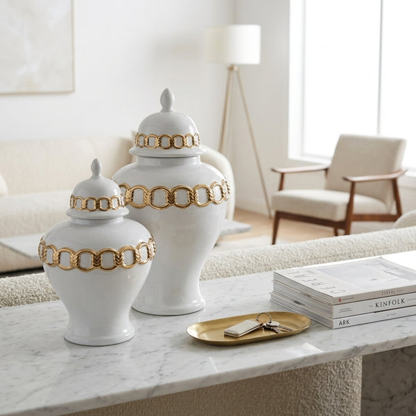 Soph White with Gold Chain Ginger Jar (Multiple Sizes)