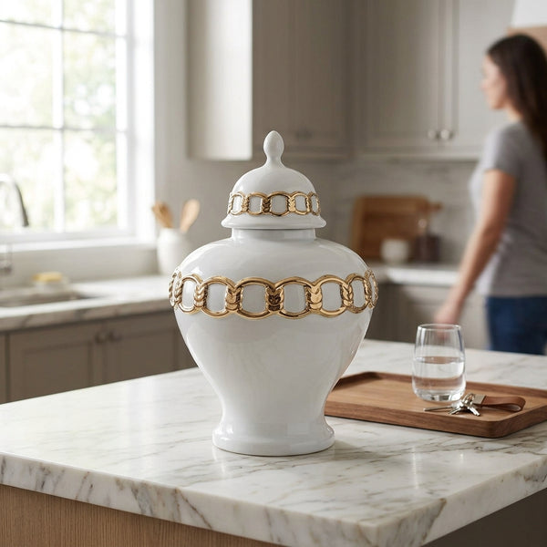 Soph White with Gold Chain Ginger Jar (Multiple Sizes)
