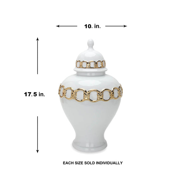 Soph White with Gold Chain Ginger Jar (Multiple Sizes)