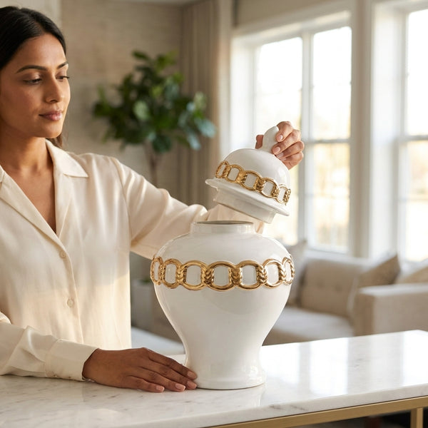 Soph White with Gold Chain Ginger Jar (Multiple Sizes)