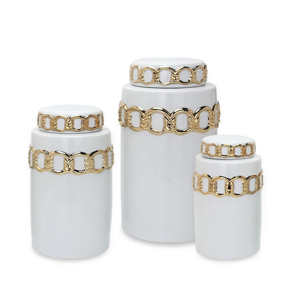 Soph White & Gold Chain Vase