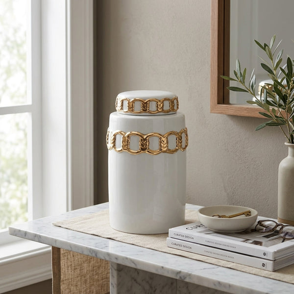 Soph White & Gold Chain Vase