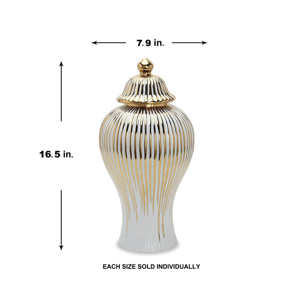 Eliott White/ Gold Ginger Jar Multiple Sizes