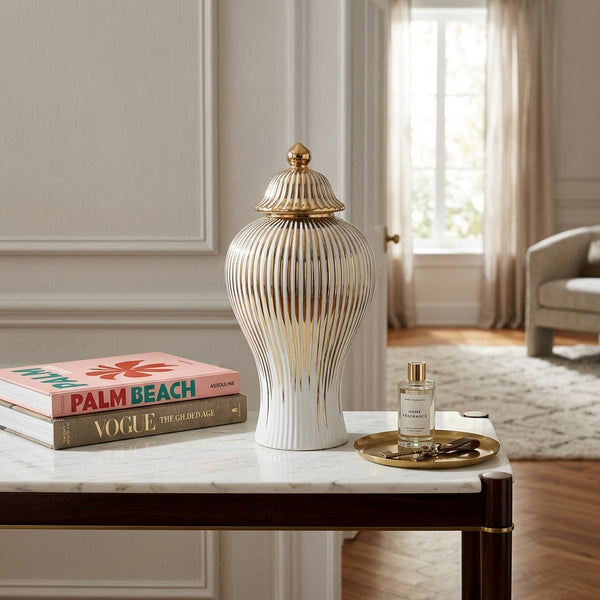 Eliott White/ Gold Ginger Jar Multiple Sizes