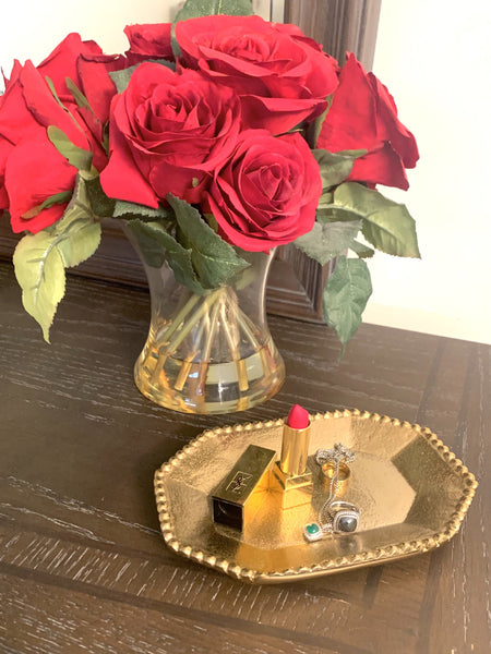 Ruth Gold Beaded Tray, Gold (6"x8"x0.5")