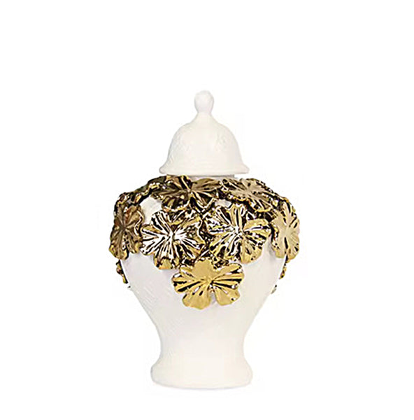 Rosa White/Gold Floral Cluster Ginger Jar (Multiple sizes)