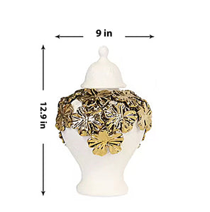 Rosa White/Gold Floral Cluster Ginger Jar (Multiple sizes)