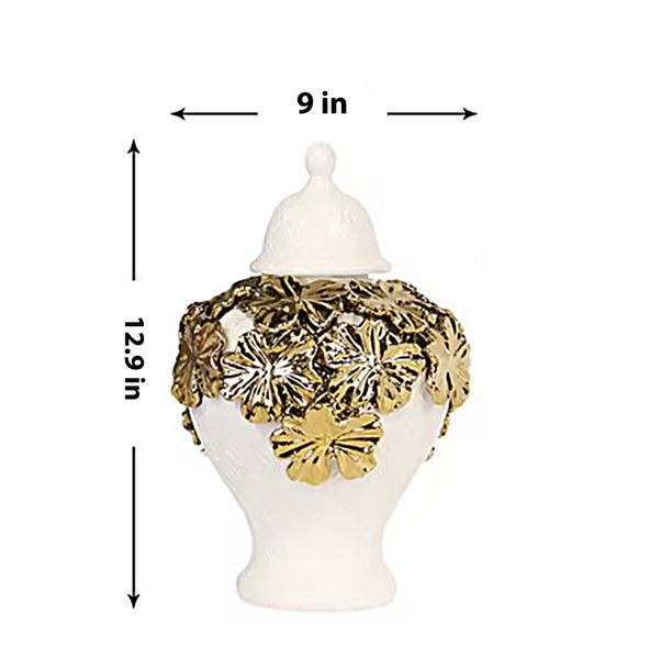 Rosa White/Gold Floral Cluster Ginger Jar (Multiple sizes)