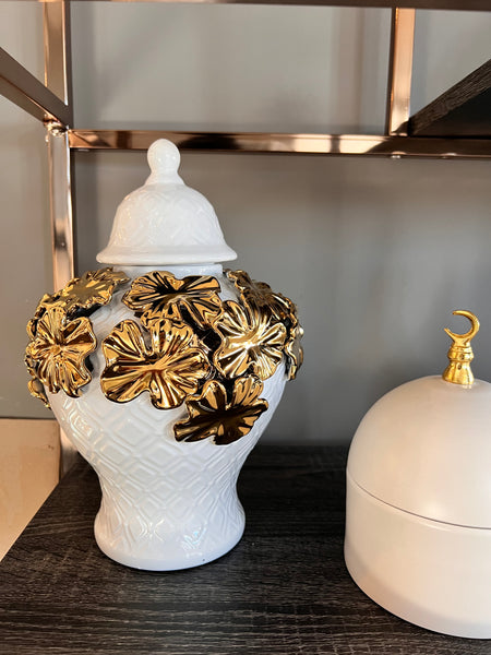 Rosa White/Gold Floral Cluster Ginger Jar (Multiple sizes)