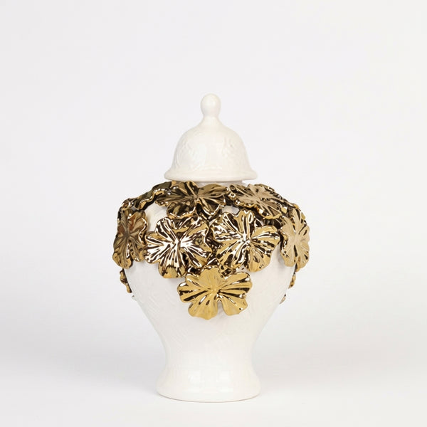 Rosa White/Gold Floral Cluster Ginger Jar (Multiple sizes)