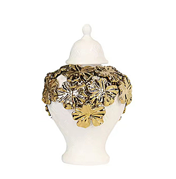 Rosa White/Gold Floral Cluster Ginger Jar (Multiple sizes)