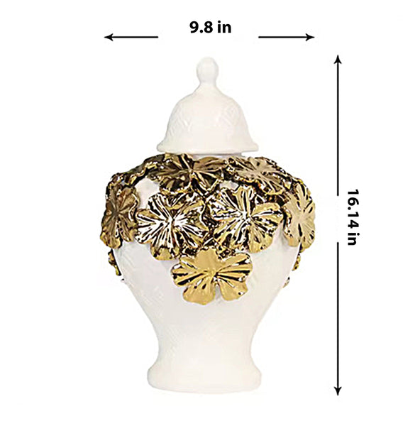 Rosa White/Gold Floral Cluster Ginger Jar (Multiple sizes)