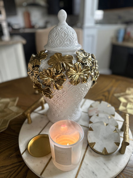 Rosa White/Gold Floral Cluster Ginger Jar (Multiple sizes)