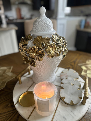 Rosa White/Gold Floral Cluster Ginger Jar (Multiple sizes)