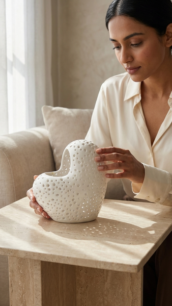 Hearty White & Gold Heart Sculpture Vase