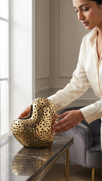 Hearty White & Gold Heart Sculpture Vase