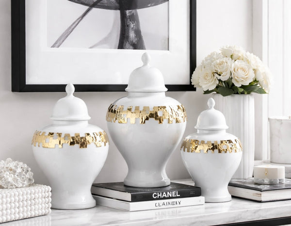 Haylee White with Gold Ginger Jar (Multiple Sizes)