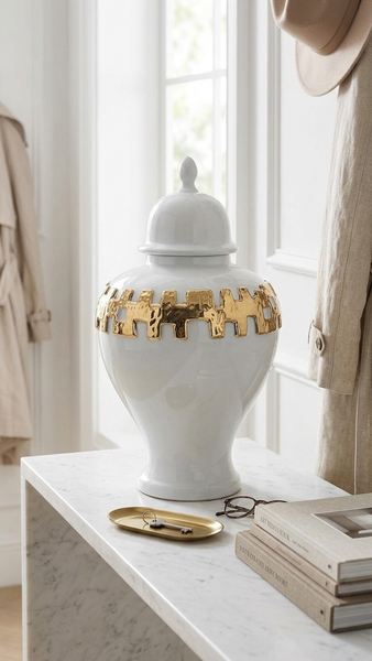 Haylee White with Gold Ginger Jar (Multiple Sizes)