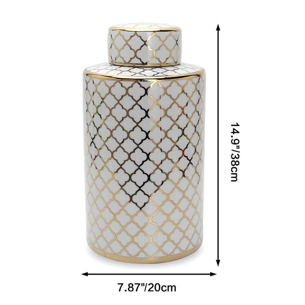 Luna White & Gold Trellis Jar with Lid