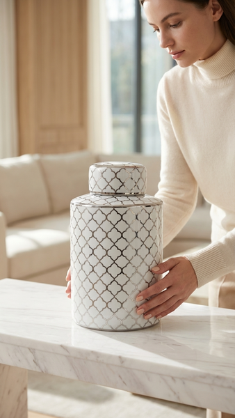 Mila White & SilverTrellis Jar