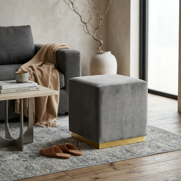 Modern Vicky Square Velvet Ottoman, (15.5"x15.5"x16.5")