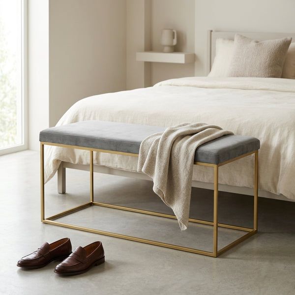 Modern Beth Grey Bench with Gold accent