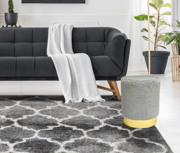 Liam Faux Fur Ottoman, (14"x14"x17")