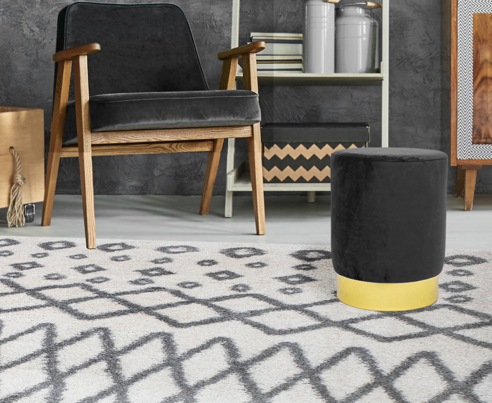 Liam Velvet Ottoman, (14"x14"x16")