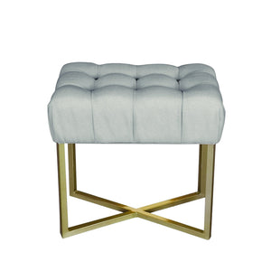 Modern Dua Rectangle Velvet Tufted Stool, Grey (12"x20"x19.25")