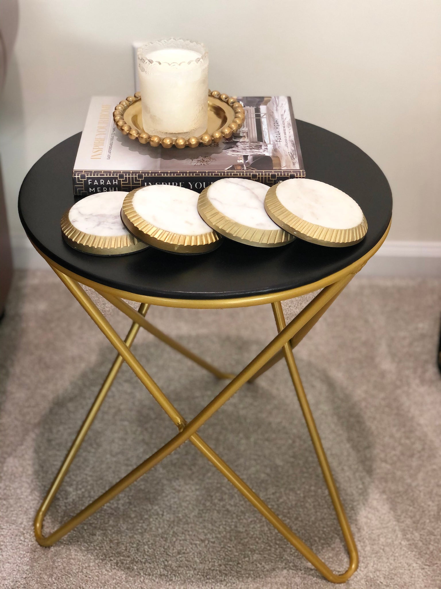 Luna Black Modern Coffee Table, Lux, (15x15x18)"