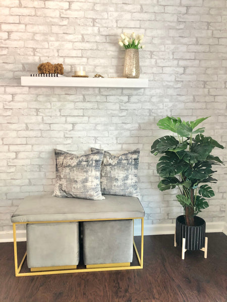 Modern Beth Grey Bench with Gold accent