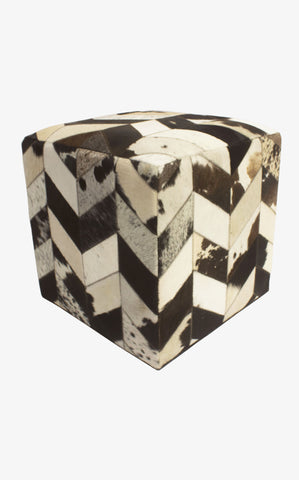 Geometric Hide Pouf Levi, Black (18"x18"x18")