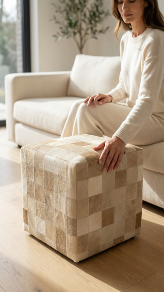 Geometric Hide Pouf Lucas, Brown (18"x18"x18")