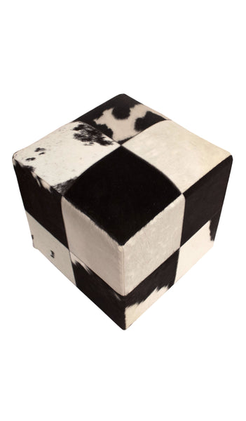 Animal Print Hide Pouf Oscar, Black (18"x18"x18")