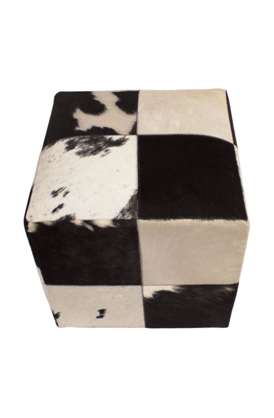 Animal Print Hide Pouf Oscar, Black (18"x18"x18")