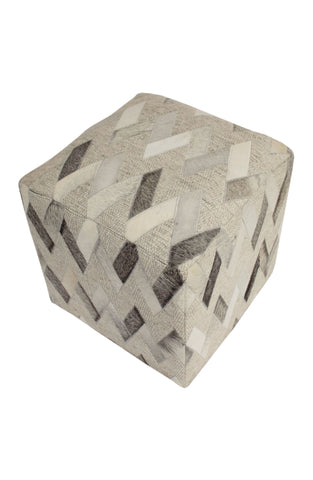 Geometric Leather & Wool Pouf Owen, Grey (18"x18"x18")
