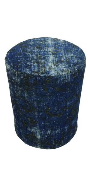 Vintage Distressed Pouf Aleta, Blue (16"x16"x20")