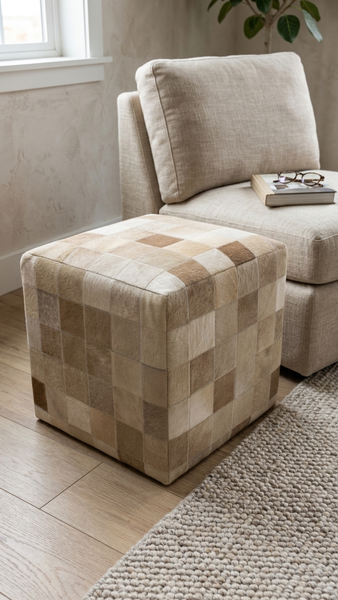 Geometric Hide Pouf Lucas, Brown (18"x18"x18")