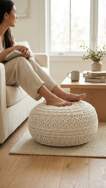 Jade Pouf, Beige (20"x20"x14")