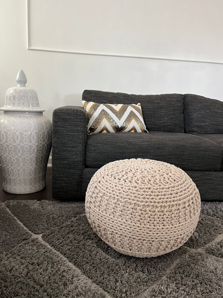 Jade Pouf, Beige (20"x20"x14")