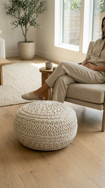 Jade Pouf, Beige (20"x20"x14")
